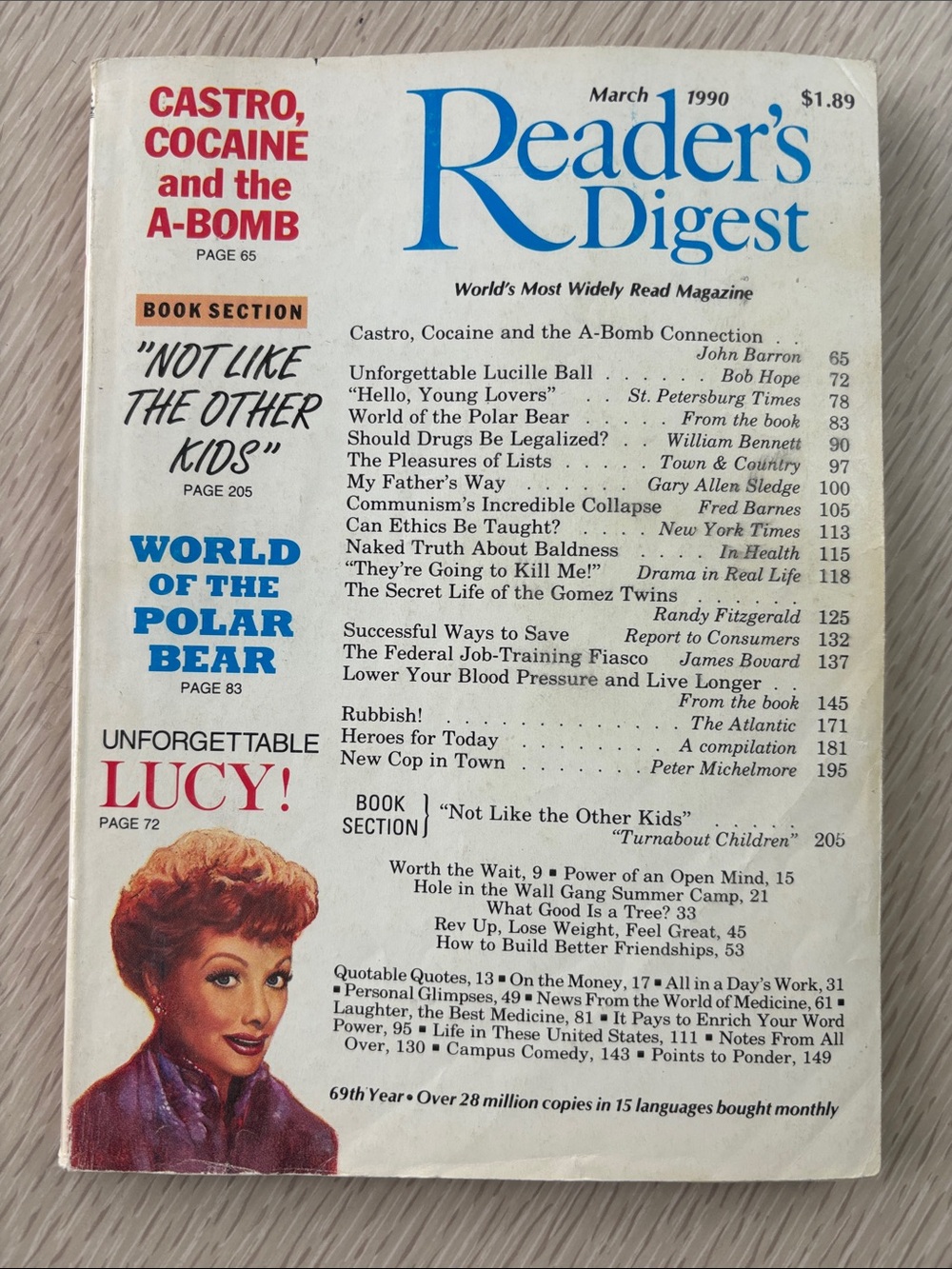 Reader's Digest March 1990 Magazine - White & Blue Cover